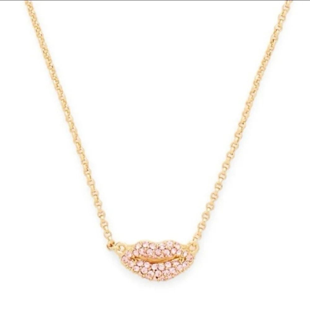 Kate Spade Pink and Gold Lip Kiss Kiss Necklace